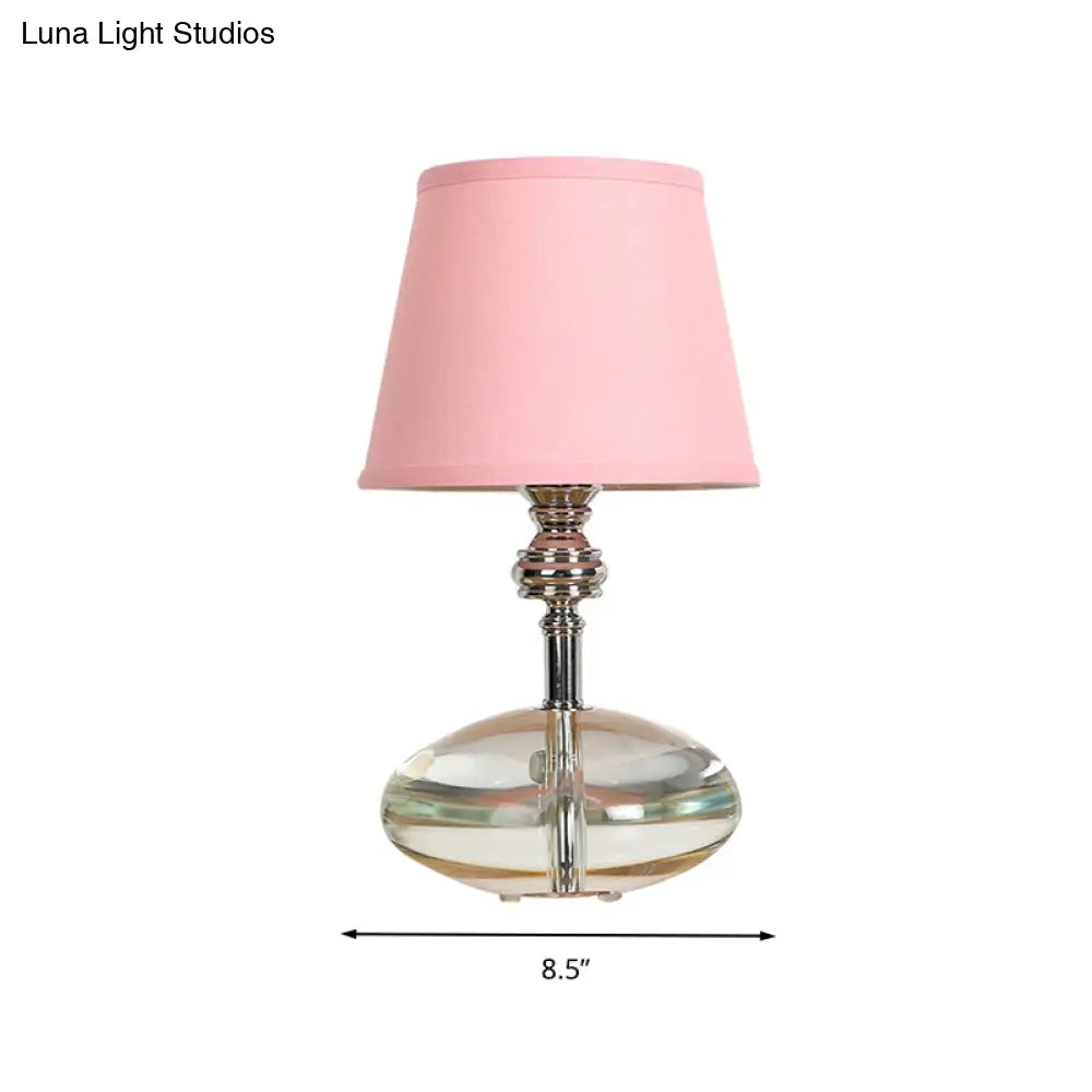 Lámpara de noche cónica de tela rosa con base de cristal - Luz de mesilla de noche estilo cabaña