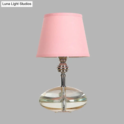 Lámpara de noche cónica de tela rosa con base de cristal - Luz de mesilla de noche estilo cabaña