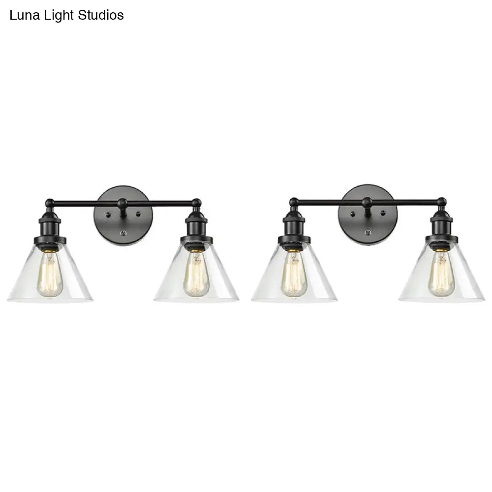 Aplique de pared industrial con pantalla cónica y jaula de cristal transparente - Aplique de tocador de 2 luces