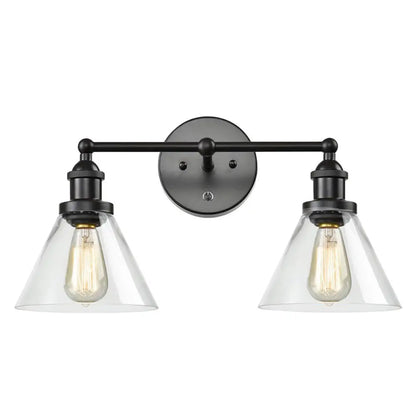 Aplique de pared industrial con pantalla cónica y jaula de cristal transparente - Aplique de tocador de 2 luces