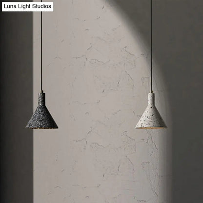 Conical Terrazzo Pendant Light - Nordic Hanging Lamp Kit with Black/White Design - Ideal for Table Lighting