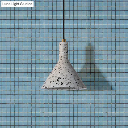 Conical Terrazzo Pendant Light - Nordic Hanging Lamp Kit with Black/White Design - Ideal for Table Lighting