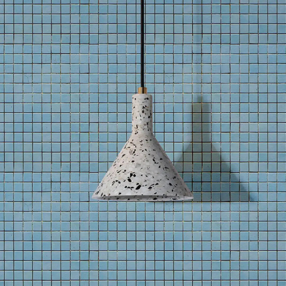 Conical Terrazzo Pendant Light - Nordic Hanging Lamp Kit with Black/White Design - Ideal for Table Lighting