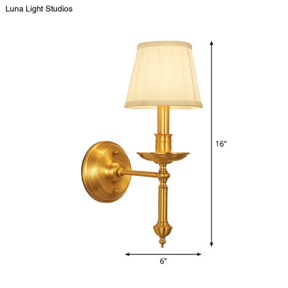 Conical Wall Light with Single-Bulb, Fabric Shade, Candle Design - Gold Finish