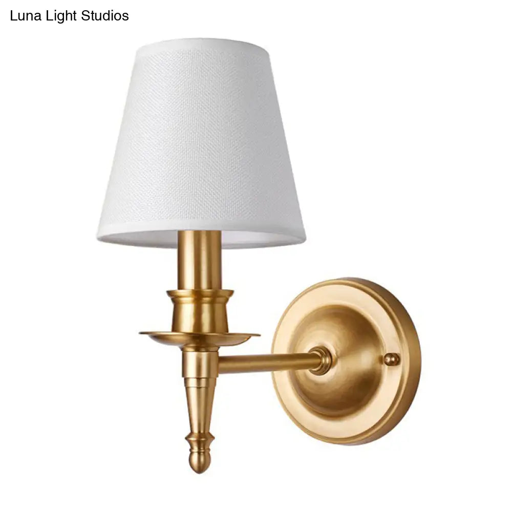 Conical Wall Light with Single-Bulb, Fabric Shade, Candle Design - Gold Finish