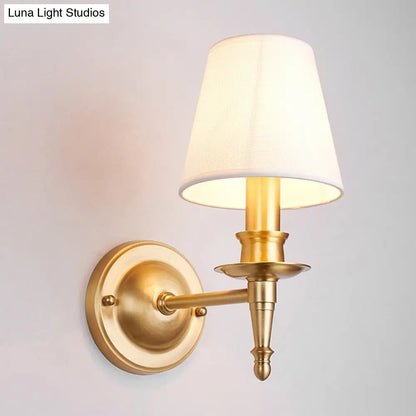 Conical Wall Light with Single-Bulb, Fabric Shade, Candle Design - Gold Finish