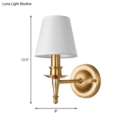 Conical Wall Light with Single-Bulb, Fabric Shade, Candle Design - Gold Finish