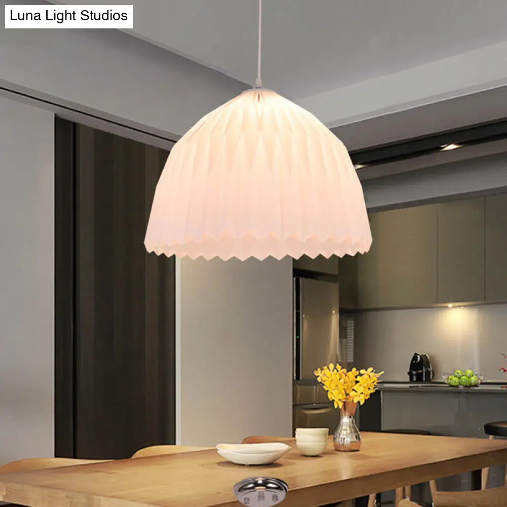 Contemporary 1 Bulb Hanging Ceiling Lamp in White with Acrylic Dome Shade for Dining Room