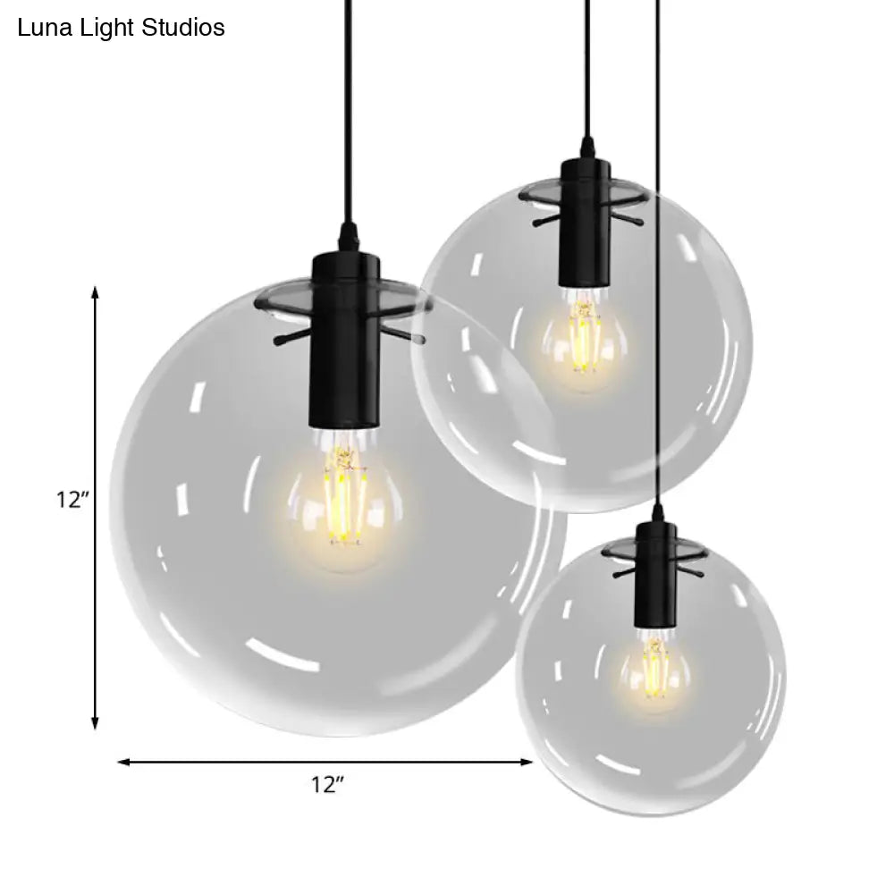 Contemporary 1-Light Black Orb Pendant: 6"/8"/12" Wide, Clear Glass, Ideal for Living Room Ceiling