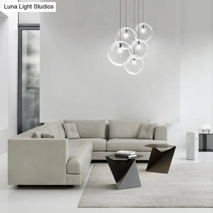 Contemporary 1-Light Black Orb Pendant: 6"/8"/12" Wide, Clear Glass, Ideal for Living Room Ceiling