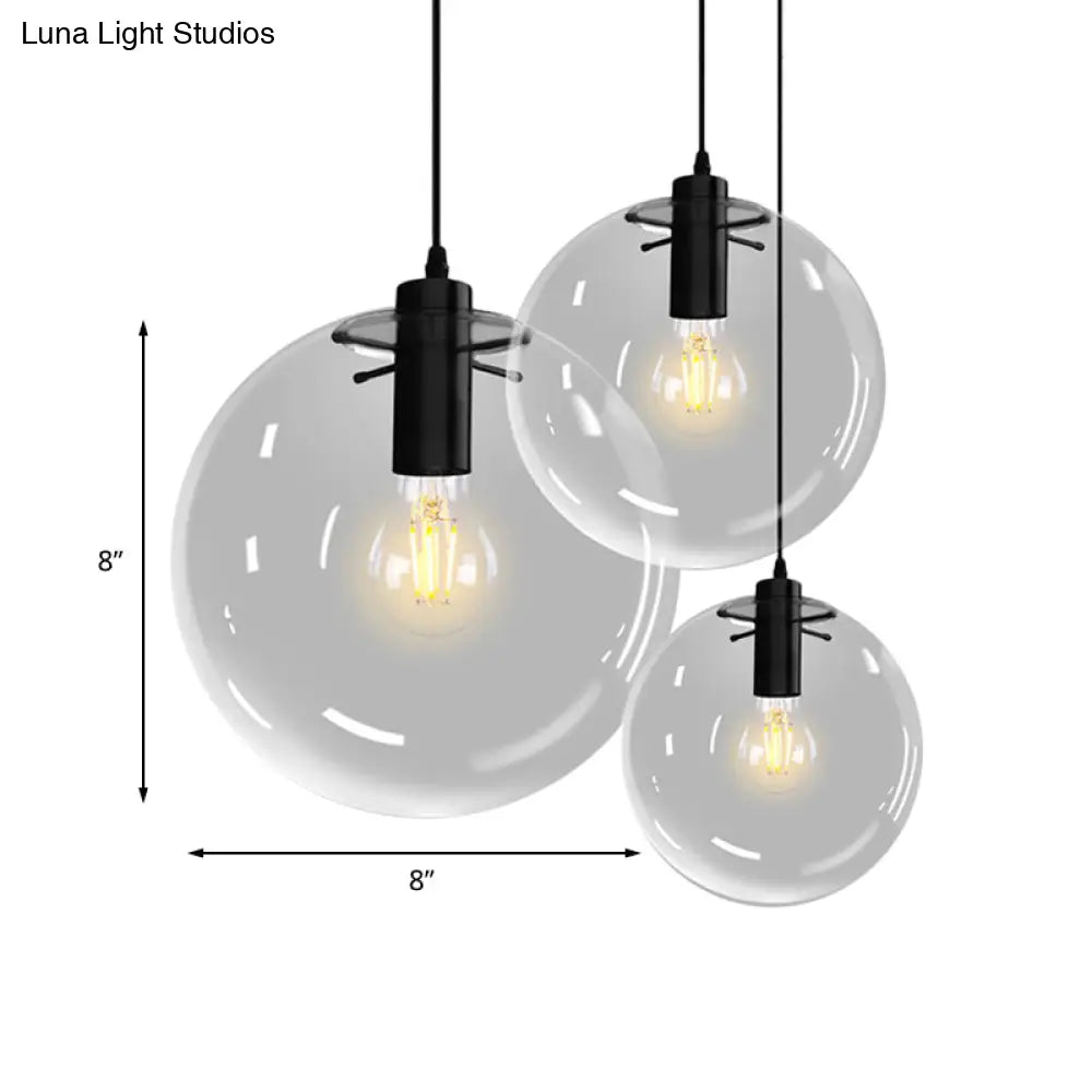 Contemporary 1-Light Black Orb Pendant: 6"/8"/12" Wide, Clear Glass, Ideal for Living Room Ceiling