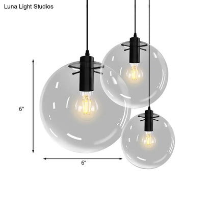 Contemporary 1-Light Black Orb Pendant: 6"/8"/12" Wide, Clear Glass, Ideal for Living Room Ceiling