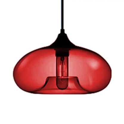 Contemporary 1-Light Hanging Ceiling Lamp with Oval Glass Shade in Red/Brown/Blue