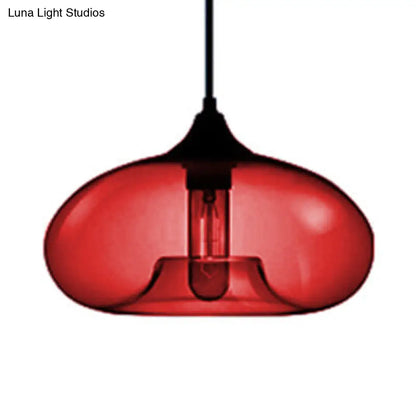 Contemporary 1-Light Hanging Ceiling Lamp with Oval Glass Shade in Red/Brown/Blue