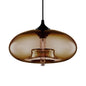 Contemporary 1-Light Hanging Ceiling Lamp with Oval Glass Shade in Red/Brown/Blue