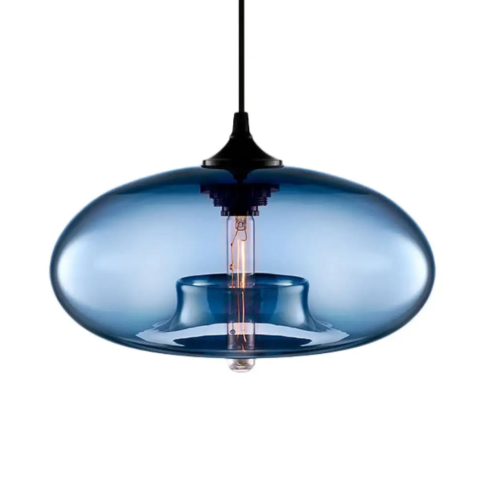 Contemporary 1-Light Hanging Ceiling Lamp with Oval Glass Shade in Red/Brown/Blue