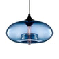 Contemporary 1-Light Hanging Ceiling Lamp with Oval Glass Shade in Red/Brown/Blue