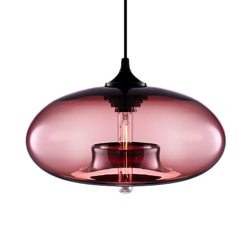 Contemporary 1-Light Hanging Ceiling Lamp with Oval Glass Shade in Red/Brown/Blue