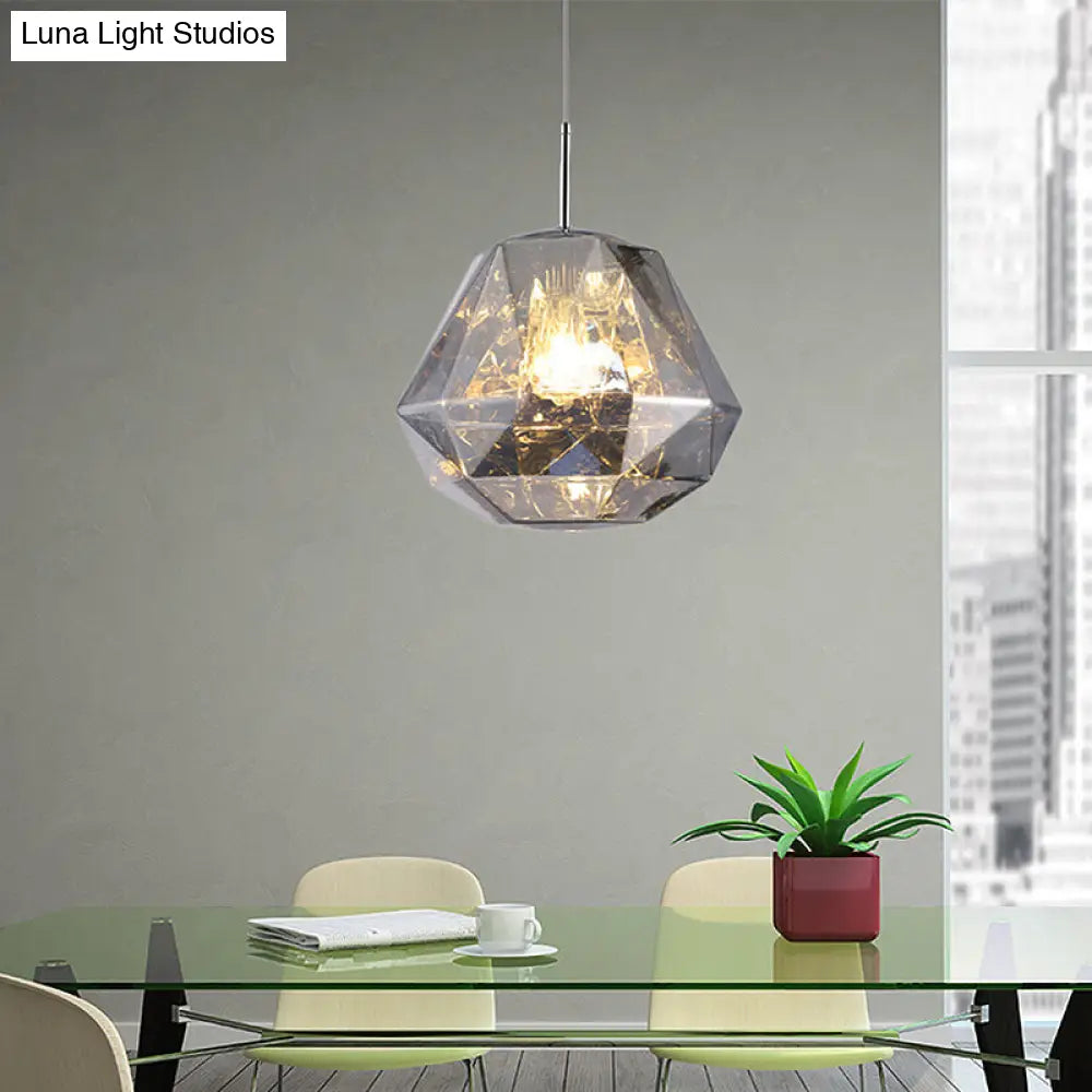 Contemporary 1-Light Pendant Lamp – Acrylic Shade in Black/Silver/Blue Diamond – Ceiling Hanging Light