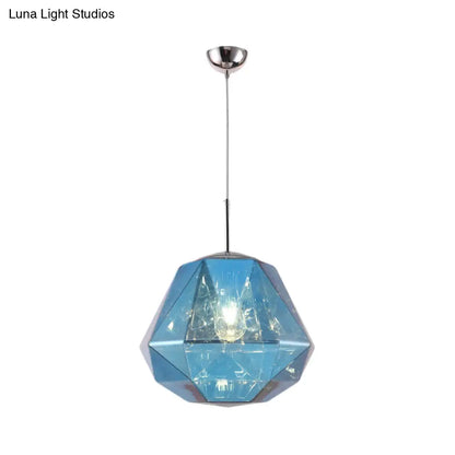 Contemporary 1-Light Pendant Lamp – Acrylic Shade in Black/Silver/Blue Diamond – Ceiling Hanging Light