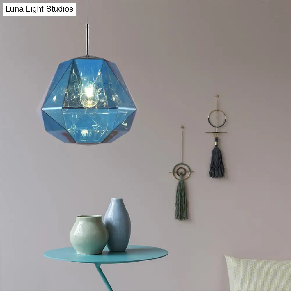 Contemporary 1-Light Pendant Lamp – Acrylic Shade in Black/Silver/Blue Diamond – Ceiling Hanging Light