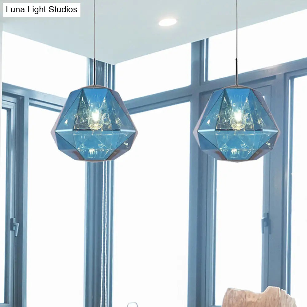 Contemporary 1-Light Pendant Lamp – Acrylic Shade in Black/Silver/Blue Diamond – Ceiling Hanging Light