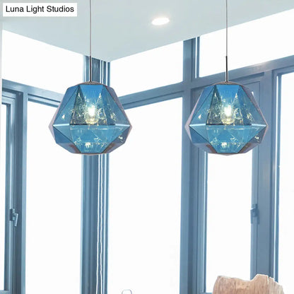 Contemporary 1-Light Pendant Lamp – Acrylic Shade in Black/Silver/Blue Diamond – Ceiling Hanging Light