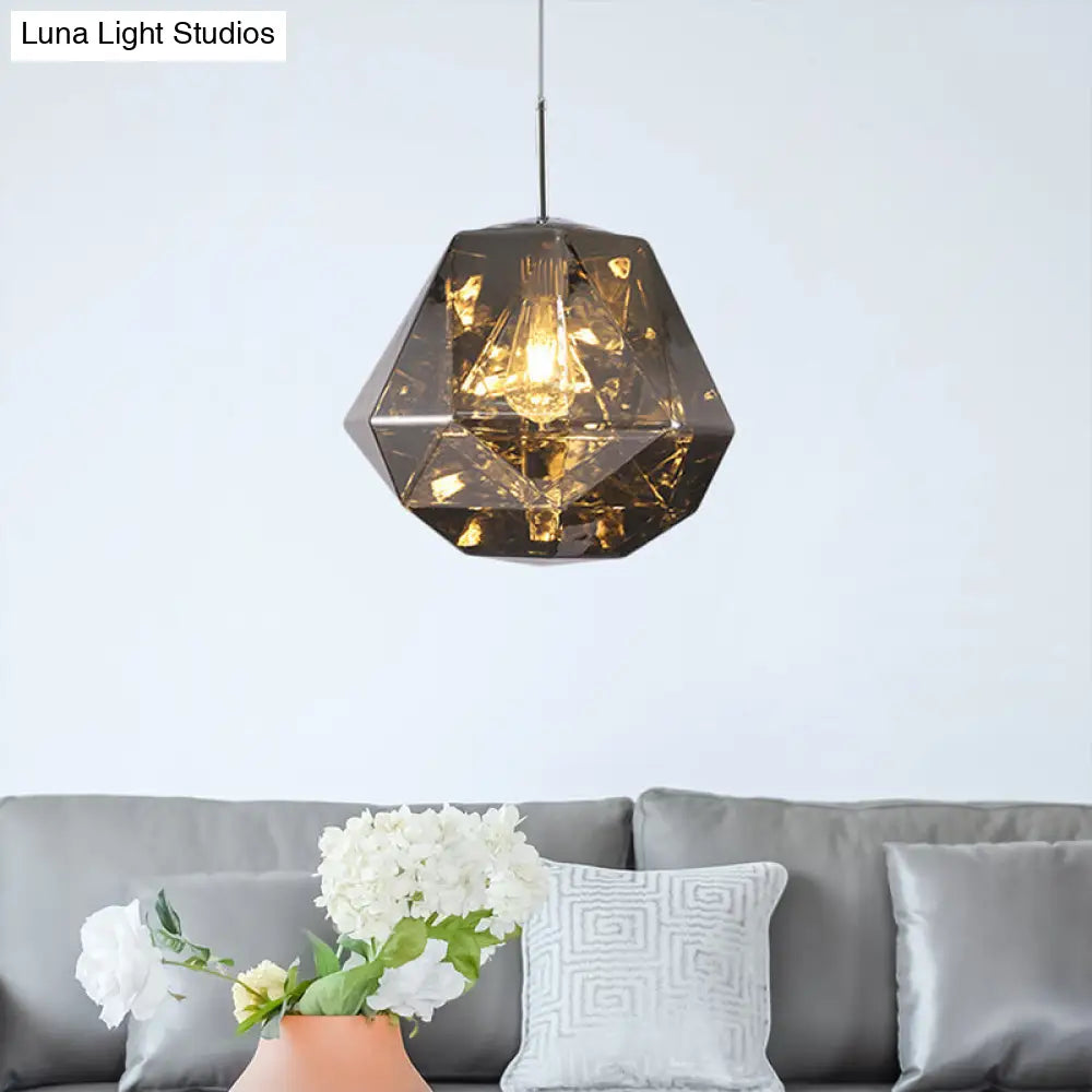 Contemporary 1-Light Pendant Lamp – Acrylic Shade in Black/Silver/Blue Diamond – Ceiling Hanging Light