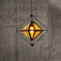 Contemporary 1-Light Pendant with Amber/Smoke Gray Glass Shade - Polygon Ceiling Lamp with Black/Gold Frame