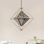 Contemporary 1-Light Pendant with Amber/Smoke Gray Glass Shade - Polygon Ceiling Lamp with Black/Gold Frame