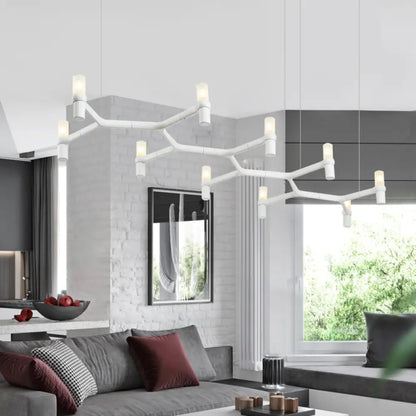 Lámpara colgante de techo contemporánea DecorBites™ de 10 luces con pantalla de aleación de aluminio: disponible en negro, blanco, cromo u oro. Lámpara de techo tubular para isla.