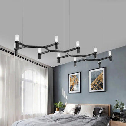 Lámpara colgante de techo contemporánea DecorBites™ de 10 luces con pantalla de aleación de aluminio: disponible en negro, blanco, cromo u oro. Lámpara de techo tubular para isla.