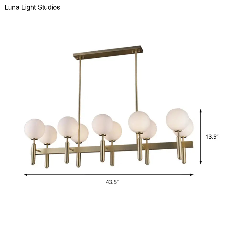 Lámpara colgante contemporánea DecorBites™ de 10 luces con diseño lineal dorado y pantallas de cristal blanco – Lámpara de techo para isla