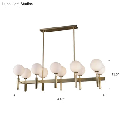 Lámpara colgante contemporánea DecorBites™ de 10 luces con diseño lineal dorado y pantallas de cristal blanco – Lámpara de techo para isla