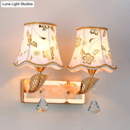 DecorBites™ DecorBites™ Contemporary 2-Head Wall Lamp in Gold Finish with Patterned Fabric Empire Shade