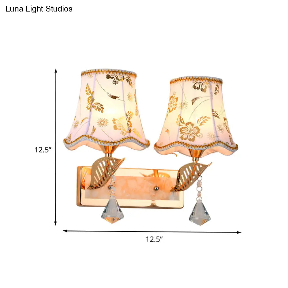 DecorBites™ DecorBites™ Contemporary 2-Head Wall Lamp in Gold Finish with Patterned Fabric Empire Shade
