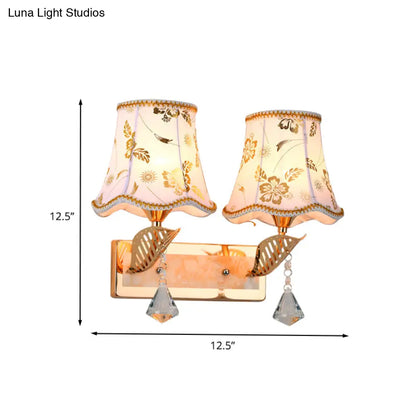 DecorBites™ DecorBites™ Contemporary 2-Head Wall Lamp in Gold Finish with Patterned Fabric Empire Shade
