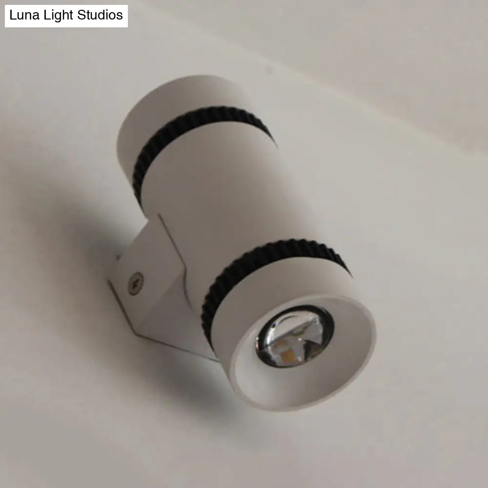 DecorBites™ DecorBites™ Contemporary 2-Head White Cylinder Wall Light Sconce - Outdoor Aluminum Lamp