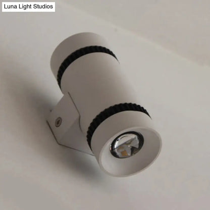 DecorBites™ DecorBites™ Contemporary 2-Head White Cylinder Wall Light Sconce - Outdoor Aluminum Lamp