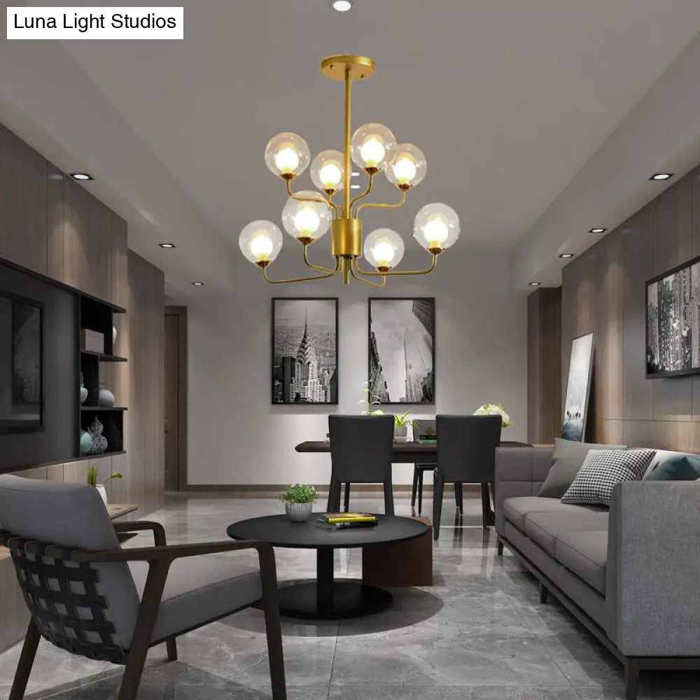 Lámpara de araña contemporánea de cristal transparente de dos niveles con diseño radial - 8/12/18 luces - Lámpara colgante negra/dorada