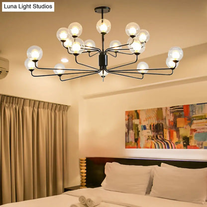 Lámpara de araña contemporánea de cristal transparente de dos niveles con diseño radial - 8/12/18 luces - Lámpara colgante negra/dorada