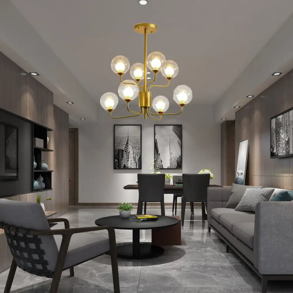 Lámpara de araña contemporánea de cristal transparente de dos niveles con diseño radial - 8/12/18 luces - Lámpara colgante negra/dorada