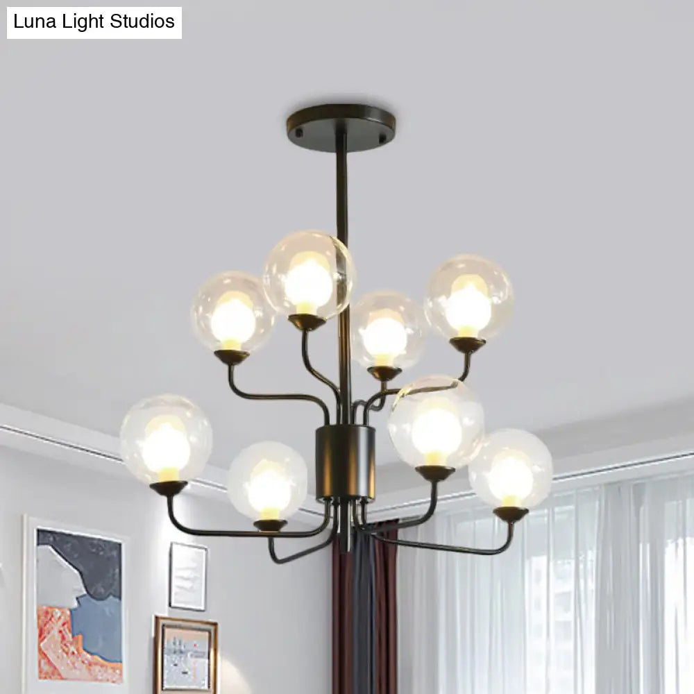 Lámpara de araña contemporánea de cristal transparente de dos niveles con diseño radial - 8/12/18 luces - Lámpara colgante negra/dorada