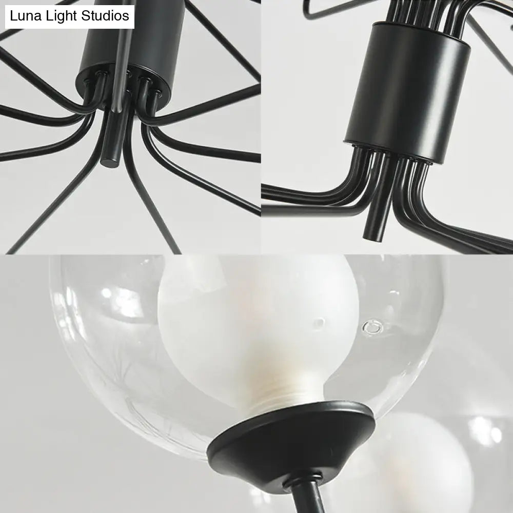 Lámpara de araña contemporánea de cristal transparente de dos niveles con diseño radial - 8/12/18 luces - Lámpara colgante negra/dorada