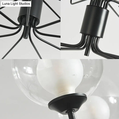 Lámpara de araña contemporánea de cristal transparente de dos niveles con diseño radial - 8/12/18 luces - Lámpara colgante negra/dorada