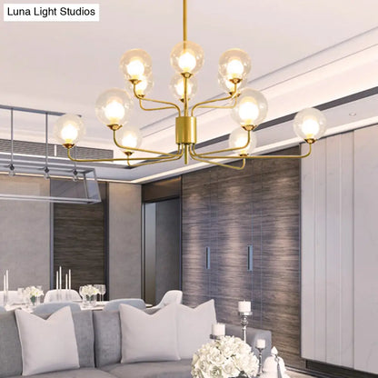 Lámpara de araña contemporánea de cristal transparente de dos niveles con diseño radial - 8/12/18 luces - Lámpara colgante negra/dorada