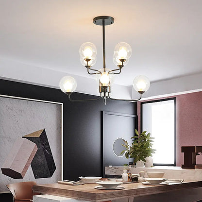 Lámpara de araña contemporánea de cristal transparente de dos niveles con diseño radial - 8/12/18 luces - Lámpara colgante negra/dorada