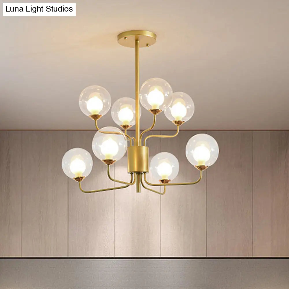 Lámpara de araña contemporánea de cristal transparente de dos niveles con diseño radial - 8/12/18 luces - Lámpara colgante negra/dorada