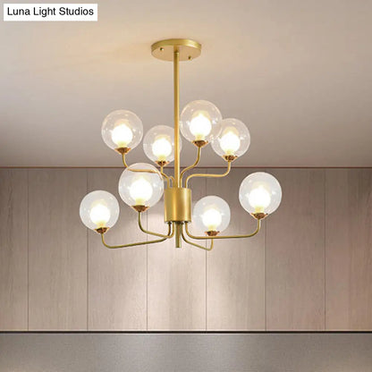 Lámpara de araña contemporánea de cristal transparente de dos niveles con diseño radial - 8/12/18 luces - Lámpara colgante negra/dorada