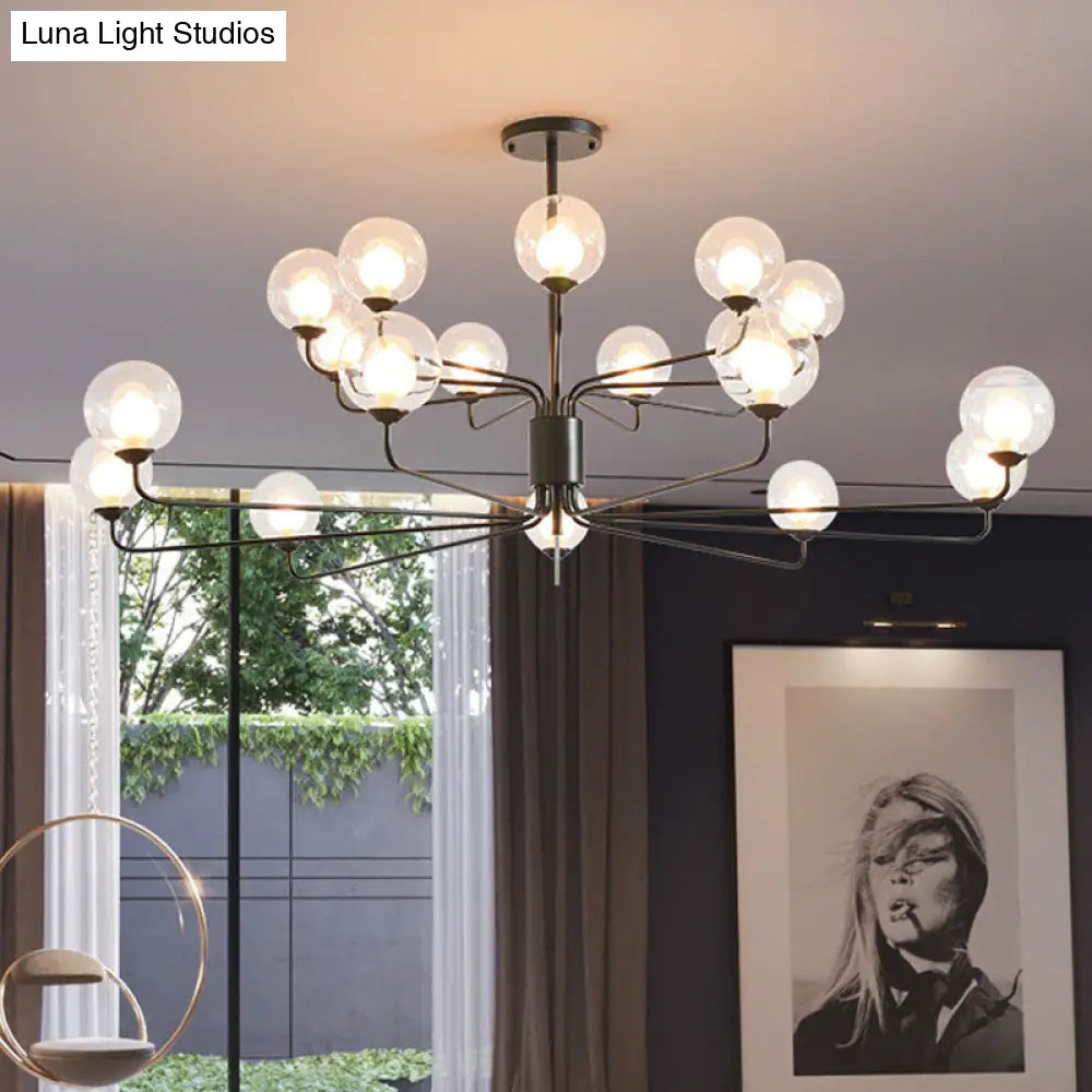 Lámpara de araña contemporánea de cristal transparente de dos niveles con diseño radial - 8/12/18 luces - Lámpara colgante negra/dorada